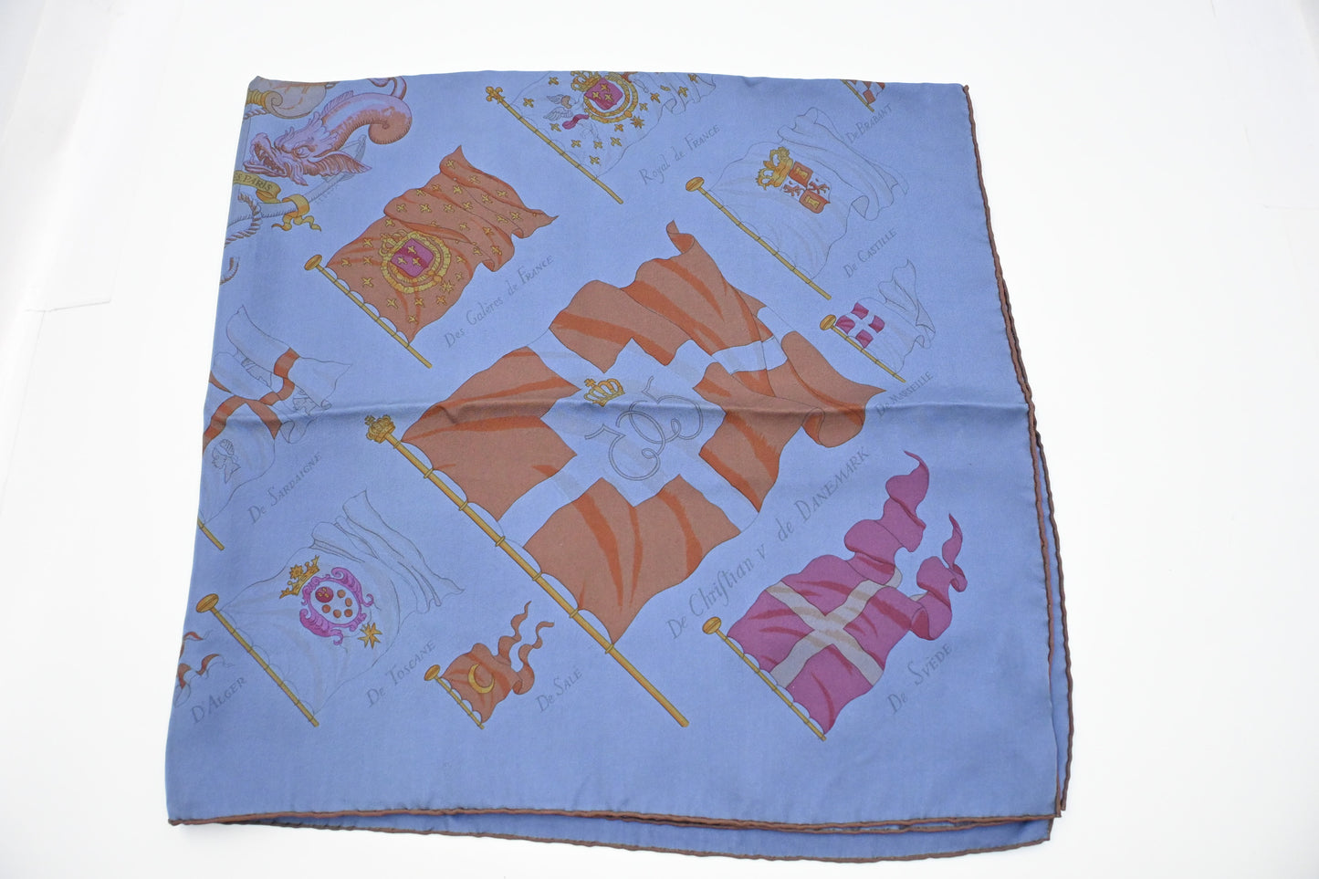 Hermes 'Pavois' Carre 90 in Blue Dip Dye Silk