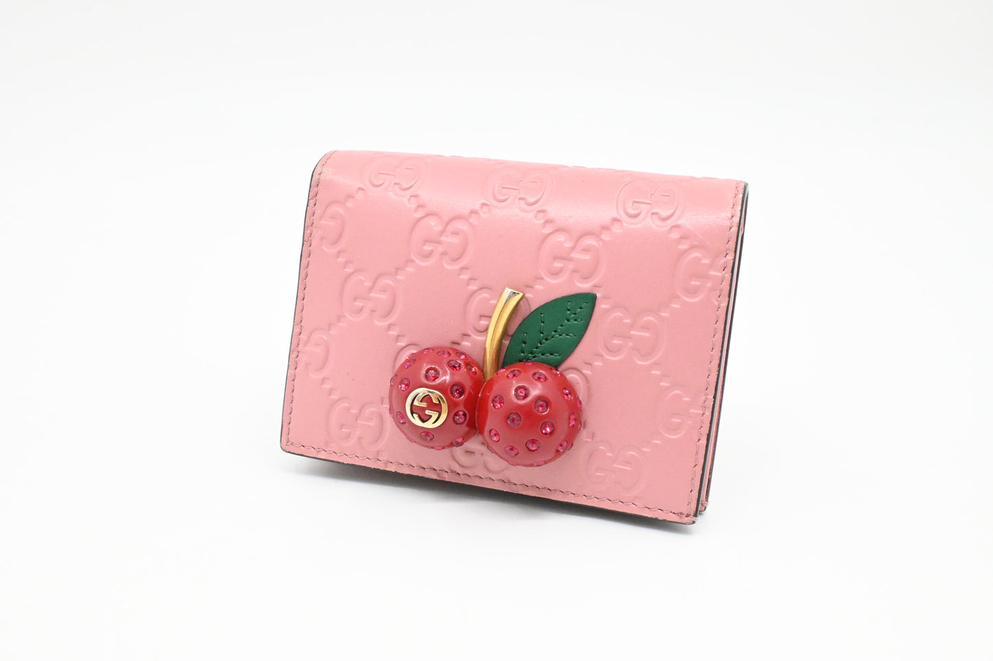 Gucci Cherry Wallet in Pink Guccissima Leather