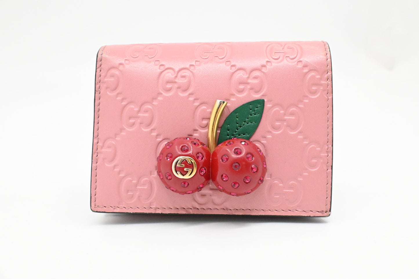 Gucci Cherry Wallet in Pink Guccissima Leather
