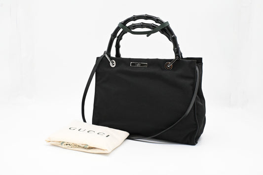 Gucci Bamboo 2way Bag in Black Canvas
