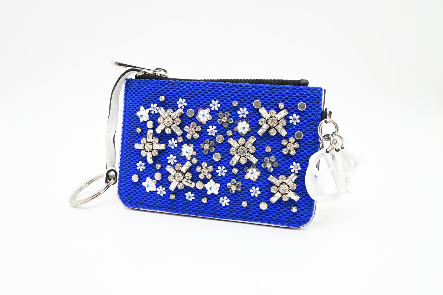 Dior Coin Case in Blue Mesh and Black Leather