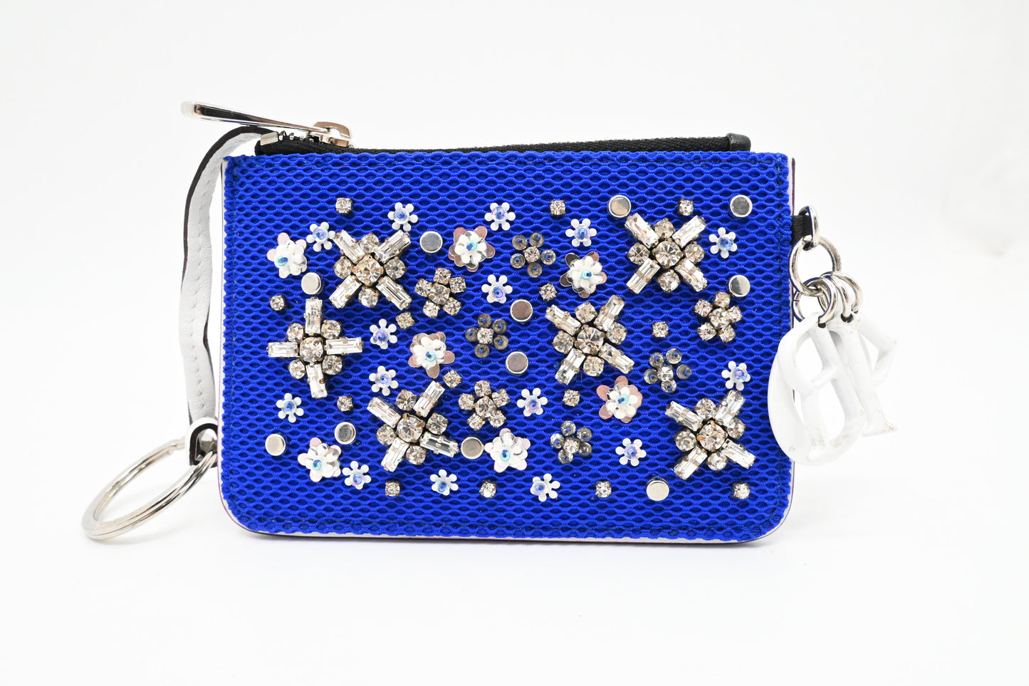 Dior Coin Case in Blue Mesh and Black Leather
