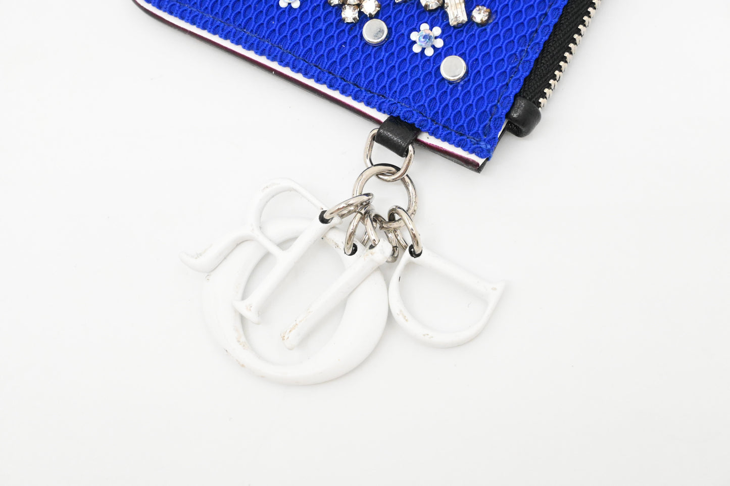 Dior Coin Case in Blue Mesh and Black Leather