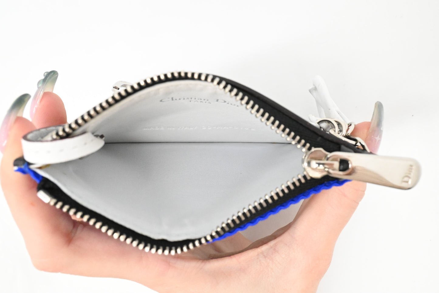 Dior Coin Case in Blue Mesh and Black Leather