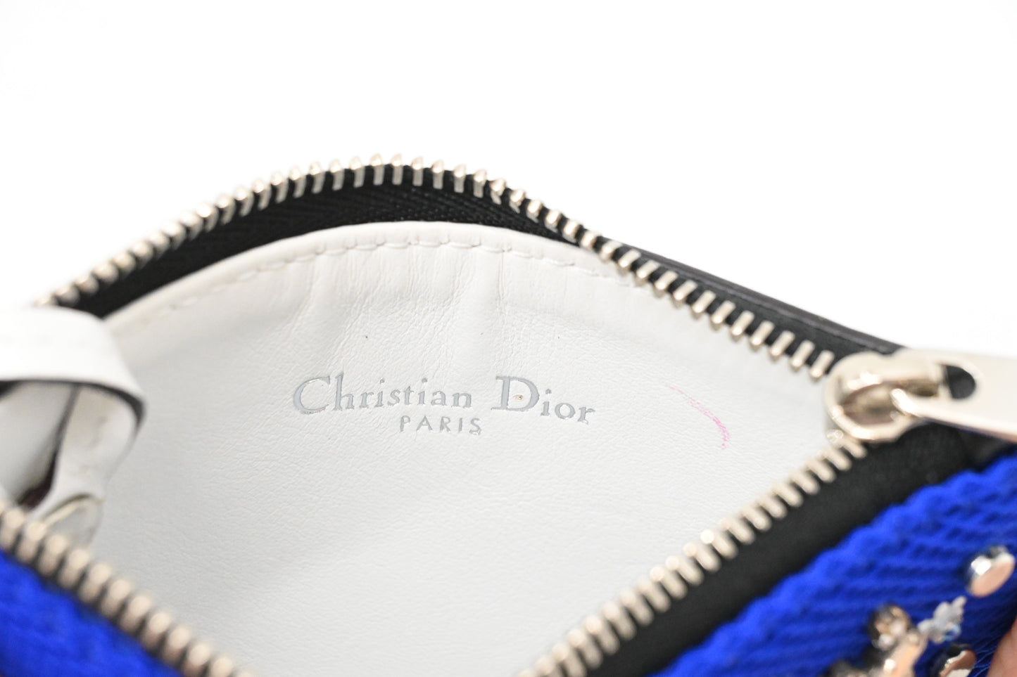 Dior Coin Case in Blue Mesh and Black Leather