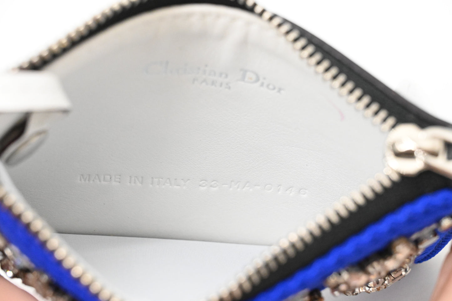 Dior Coin Case in Blue Mesh and Black Leather