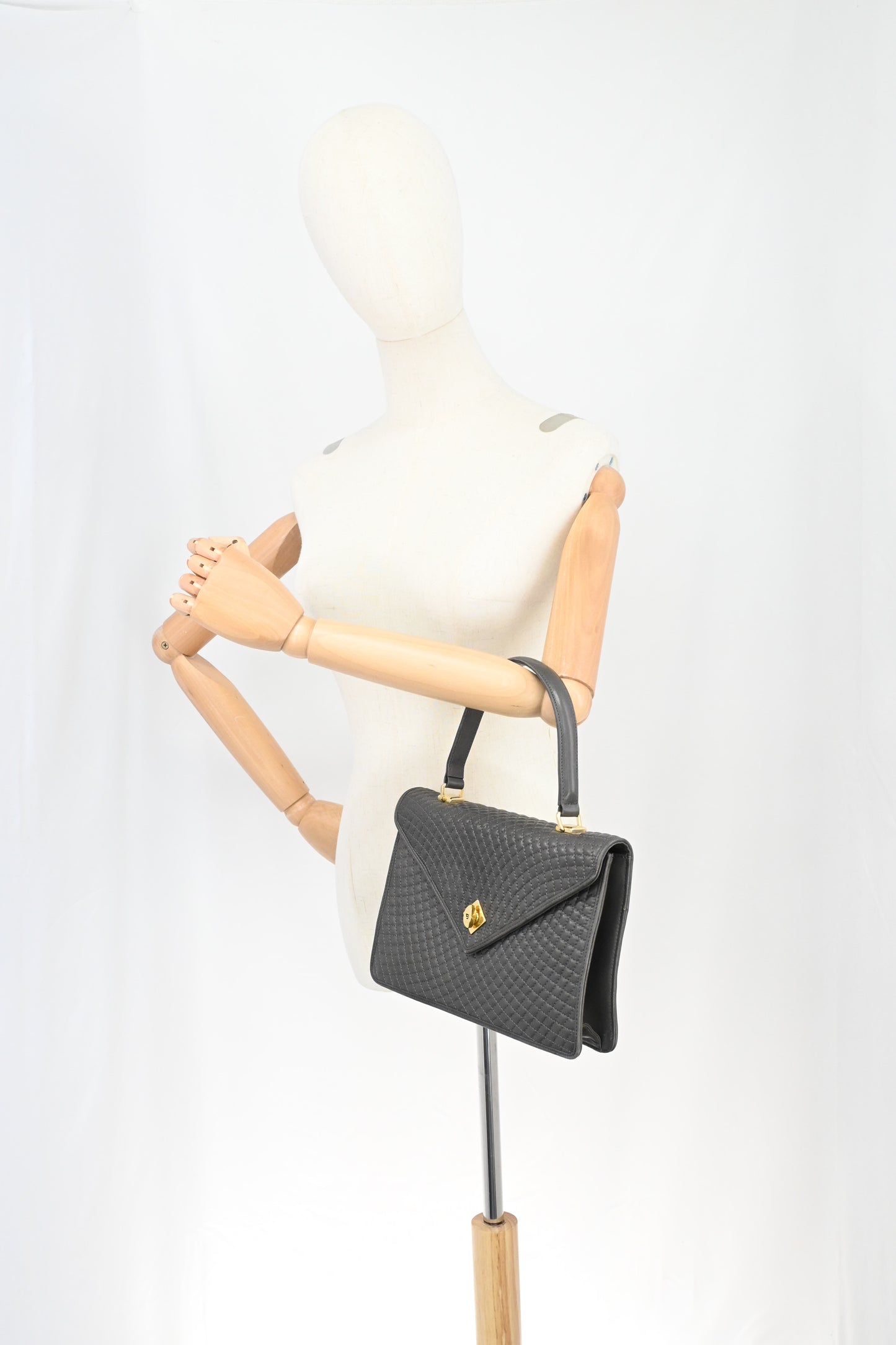 Bally Top Handle Handbag in Gray Quilted Leather