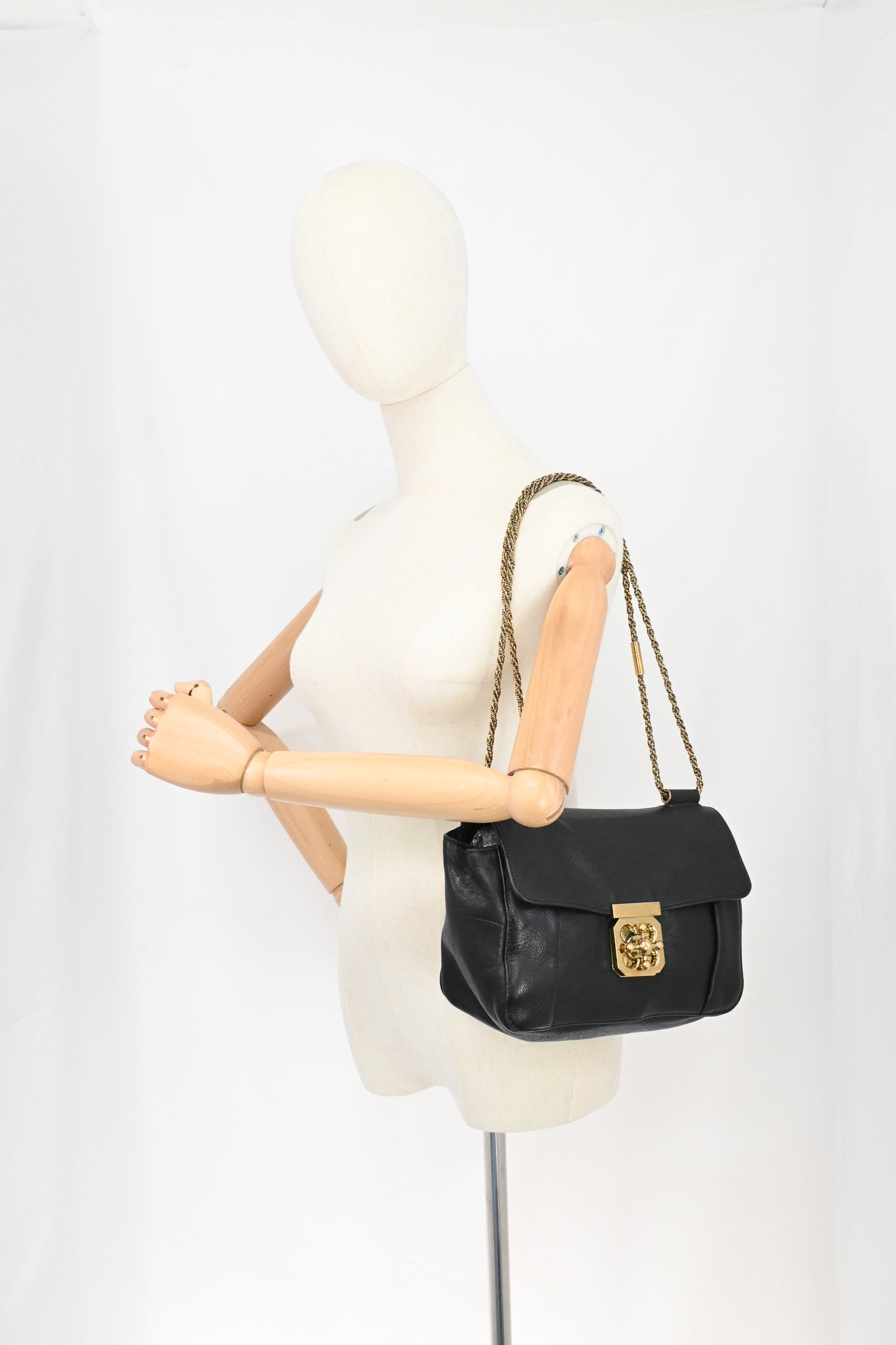 Chloe Elsie Shoulder Bag in Black Leather