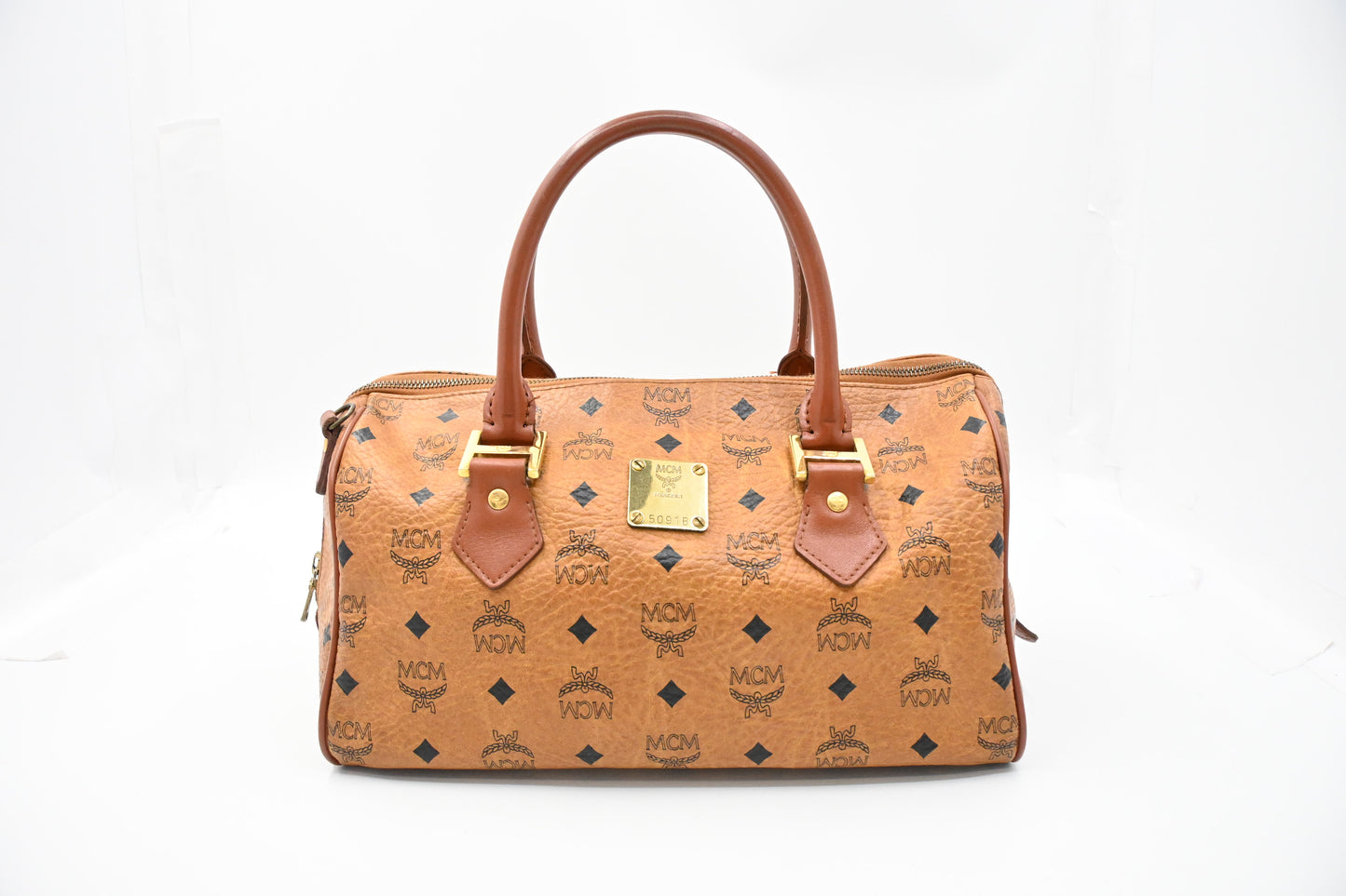 MCM Boston Bag 35 in Cognac Visetos Canvas