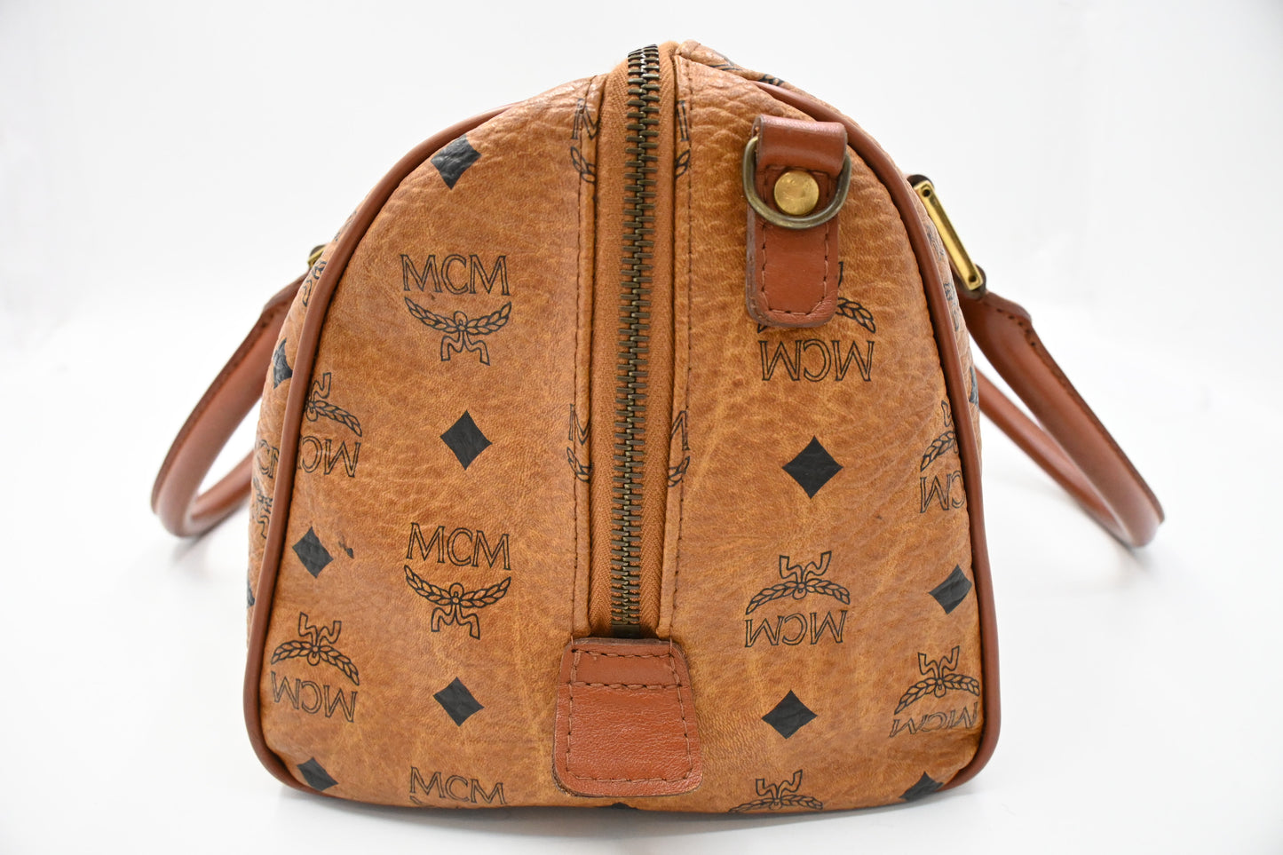 MCM Boston Bag 35 in Cognac Visetos Canvas