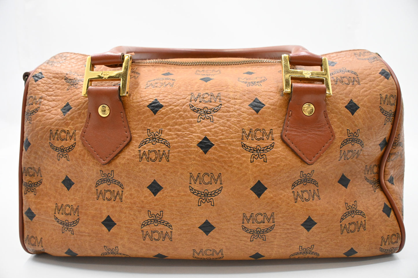 MCM Boston Bag 35 in Cognac Visetos Canvas