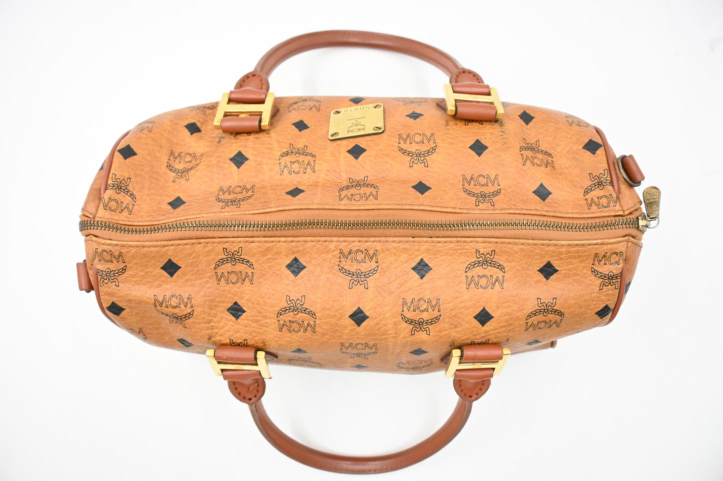 MCM Boston Bag 35 in Cognac Visetos Canvas