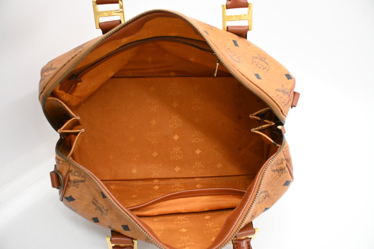 MCM Boston Bag 35 in Cognac Visetos Canvas