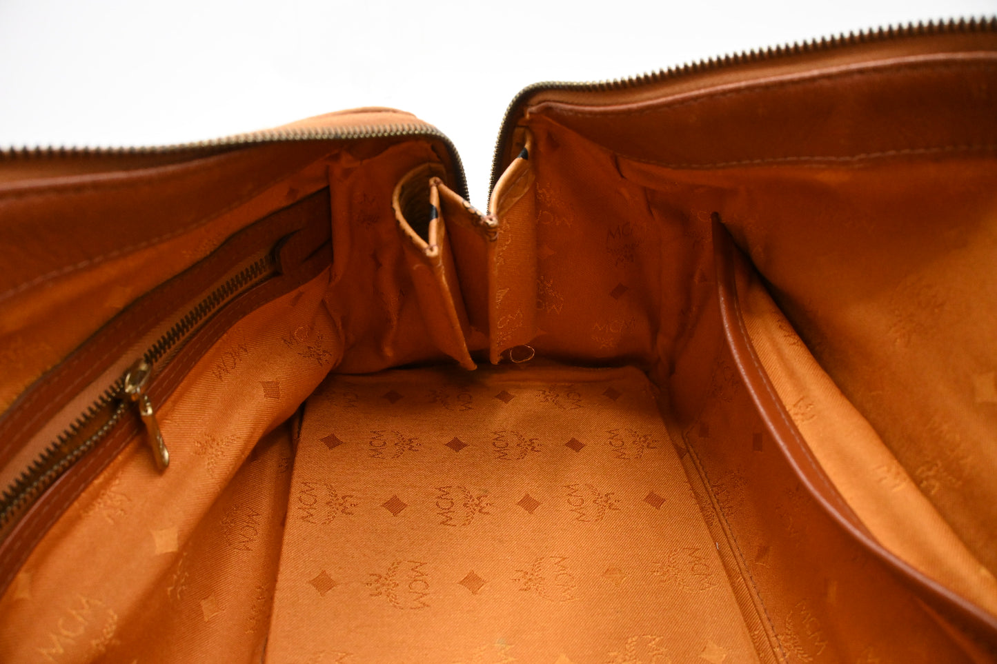 MCM Boston Bag 35 in Cognac Visetos Canvas
