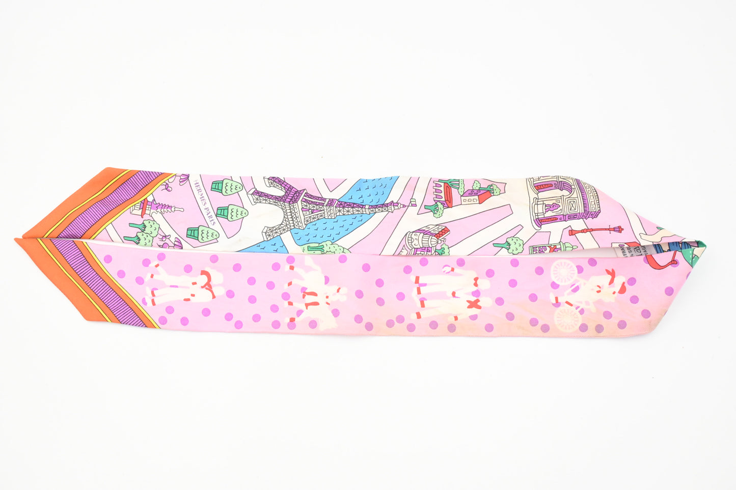 Hermes 'Les Nouveaux Amoureux de Paris' Twilly in Pink Silk