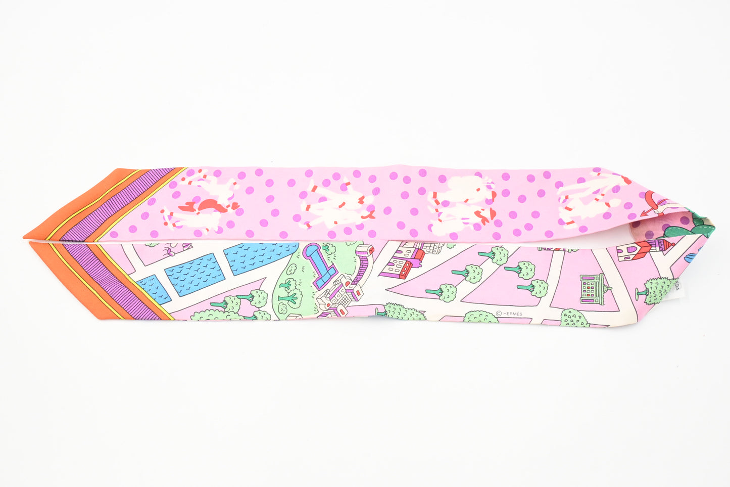 Hermes 'Les Nouveaux Amoureux de Paris' Twilly in Pink Silk