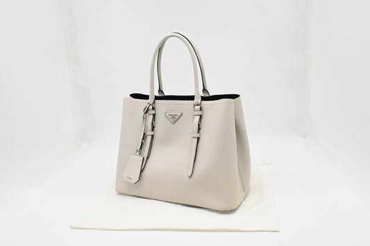 Prada Medium Tote in White Saffiano Leather