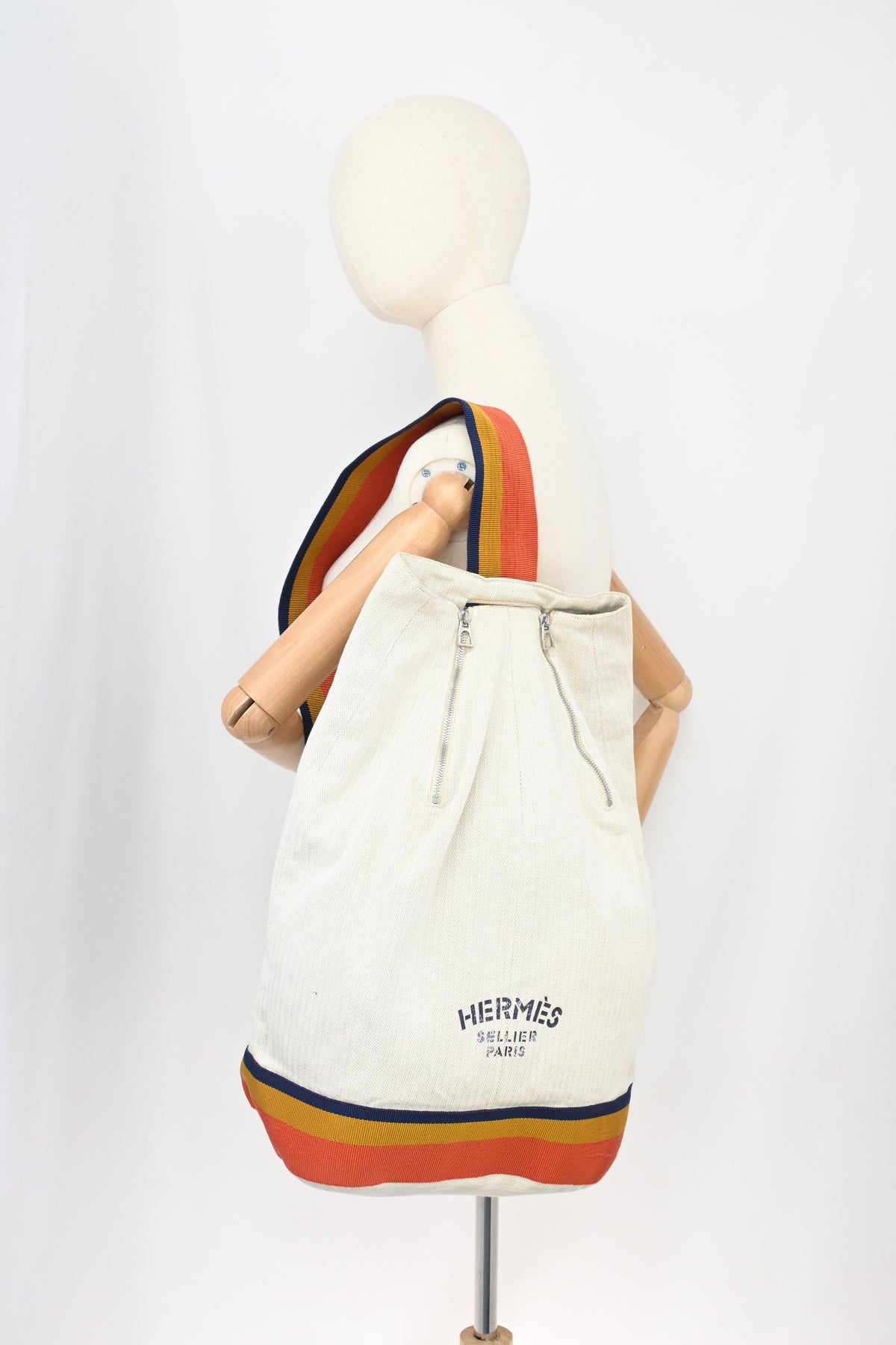 Hermes Cavalier Marine Bag in Beige Canvas