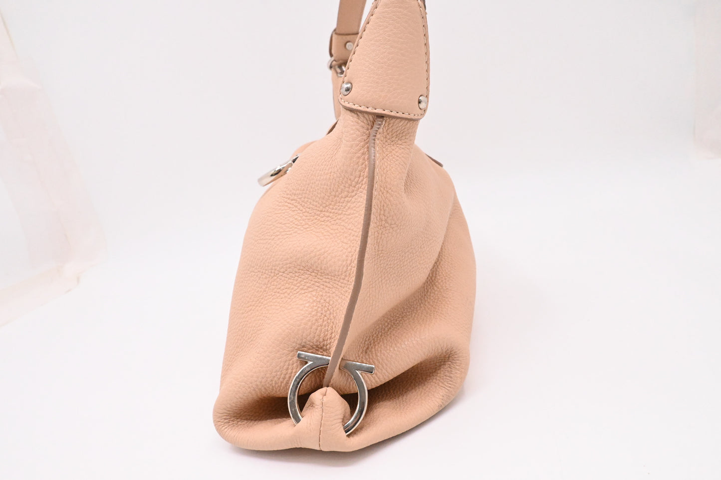 Ferragamo Gancini Hobo Shoulder Bag in Beige Leather