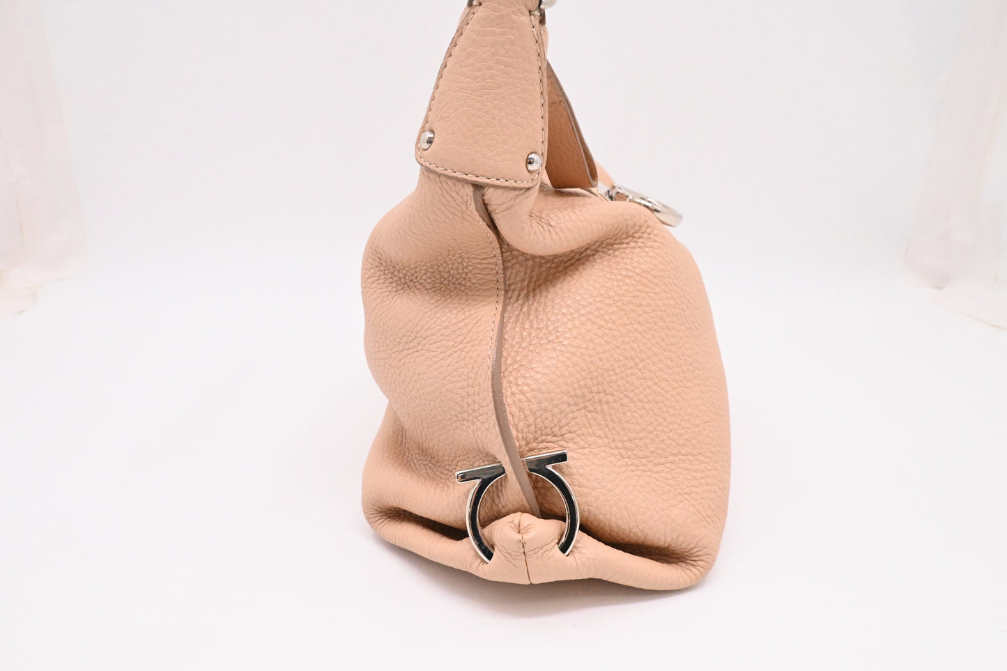 Ferragamo Gancini Hobo Shoulder Bag in Beige Leather
