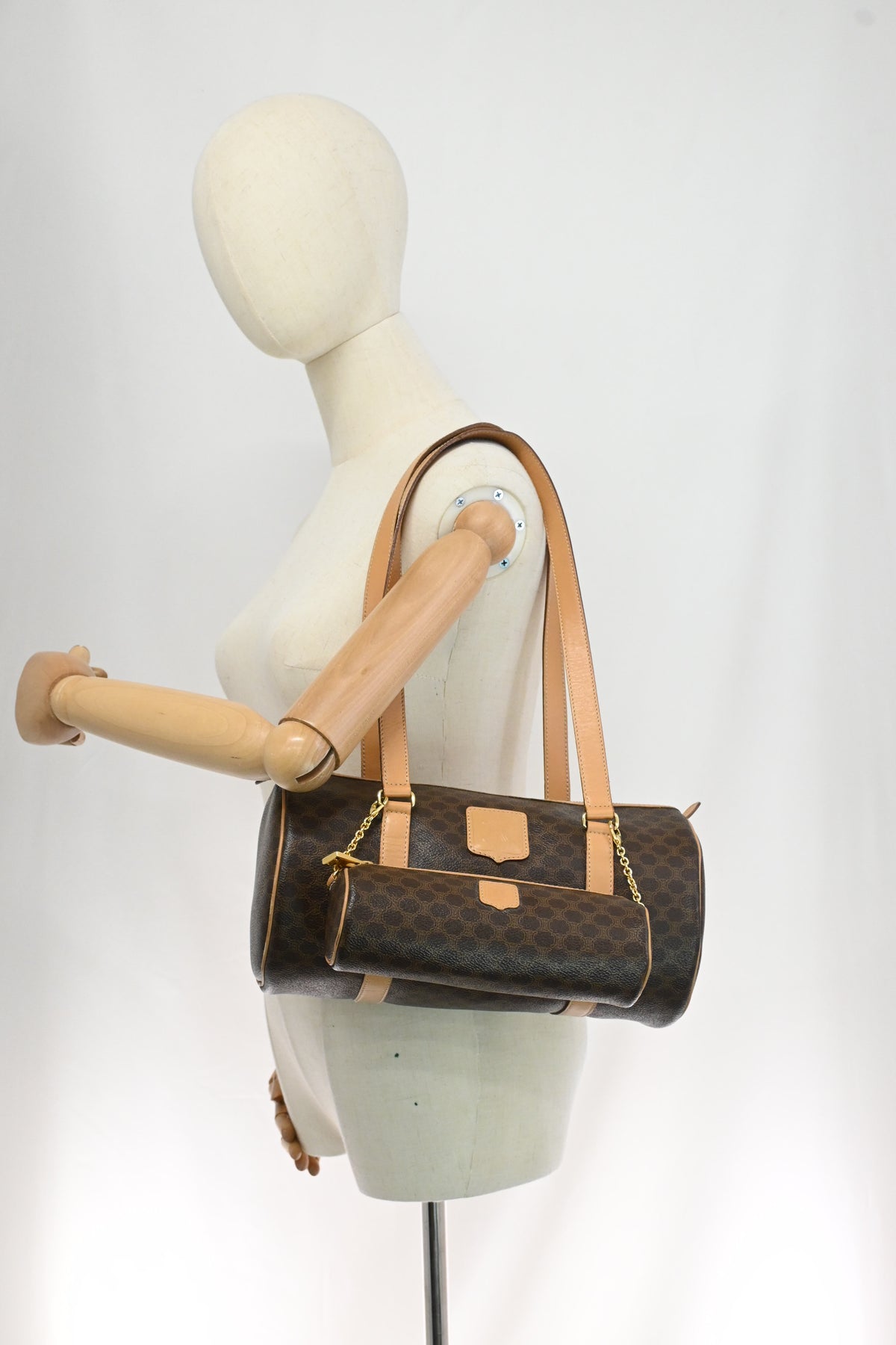 Celine Round Handbag in Brown Macadam Canvas