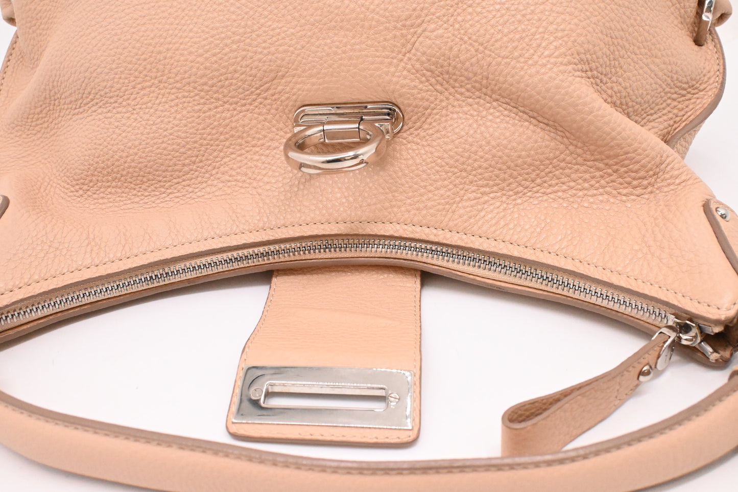 Ferragamo Gancini Hobo Shoulder Bag in Beige Leather
