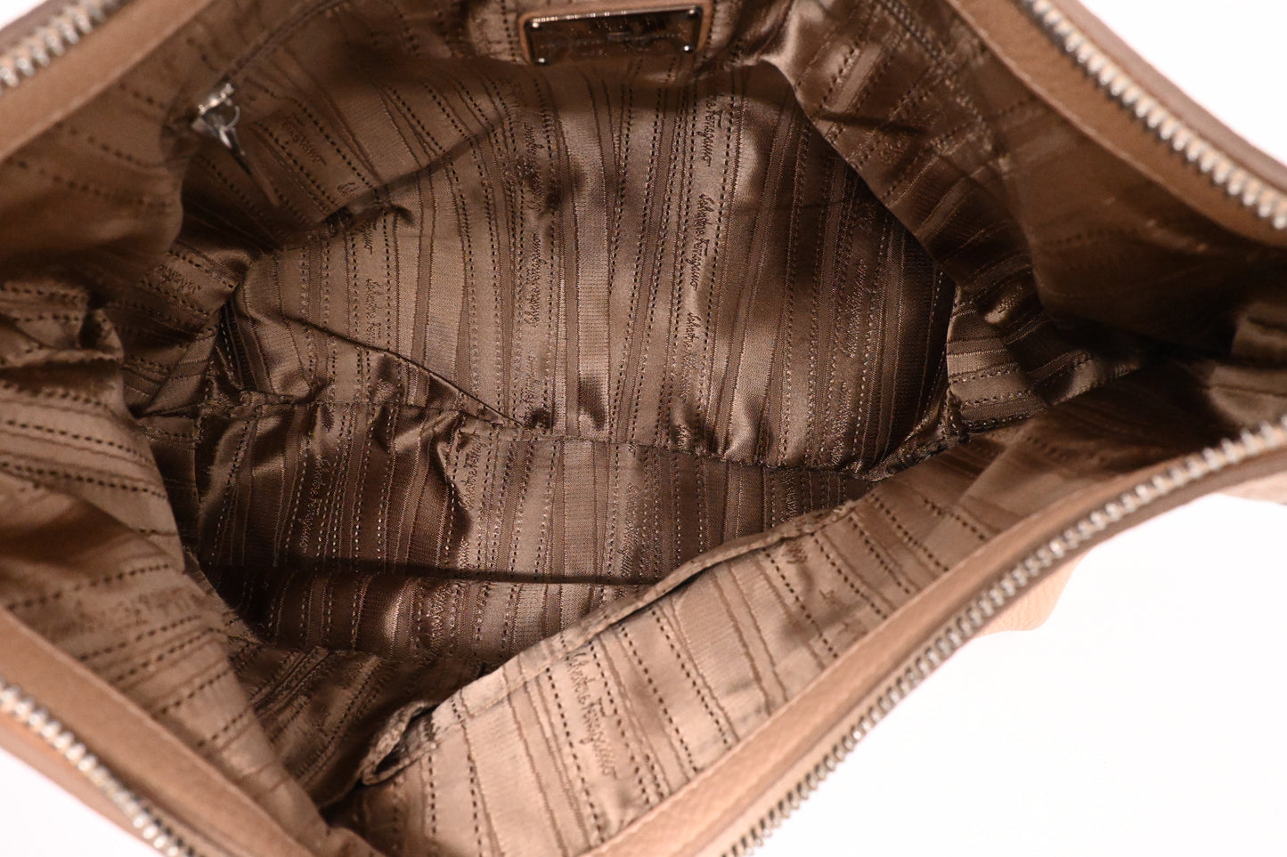 Ferragamo Gancini Hobo Shoulder Bag in Beige Leather