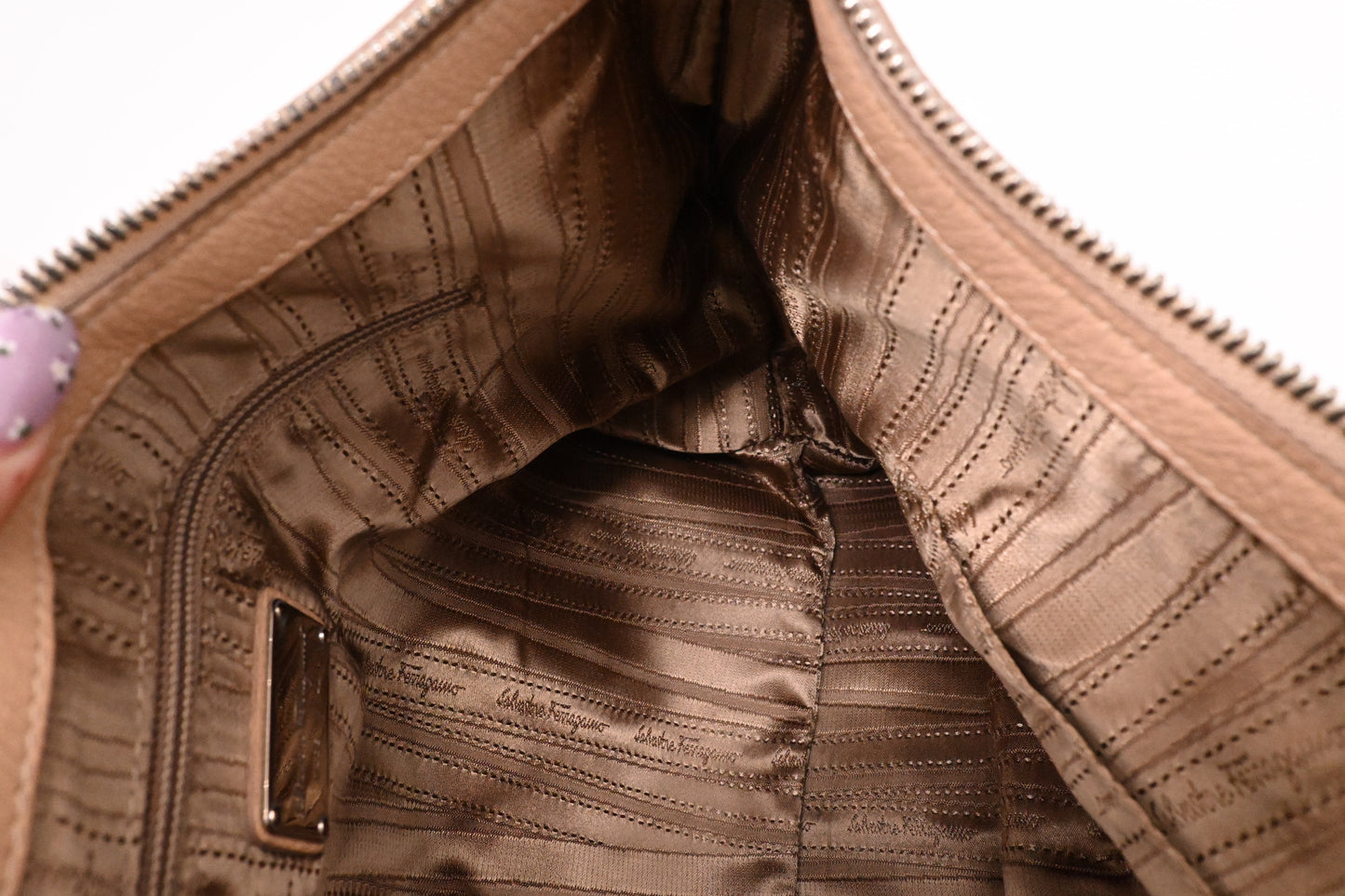 Ferragamo Gancini Hobo Shoulder Bag in Beige Leather