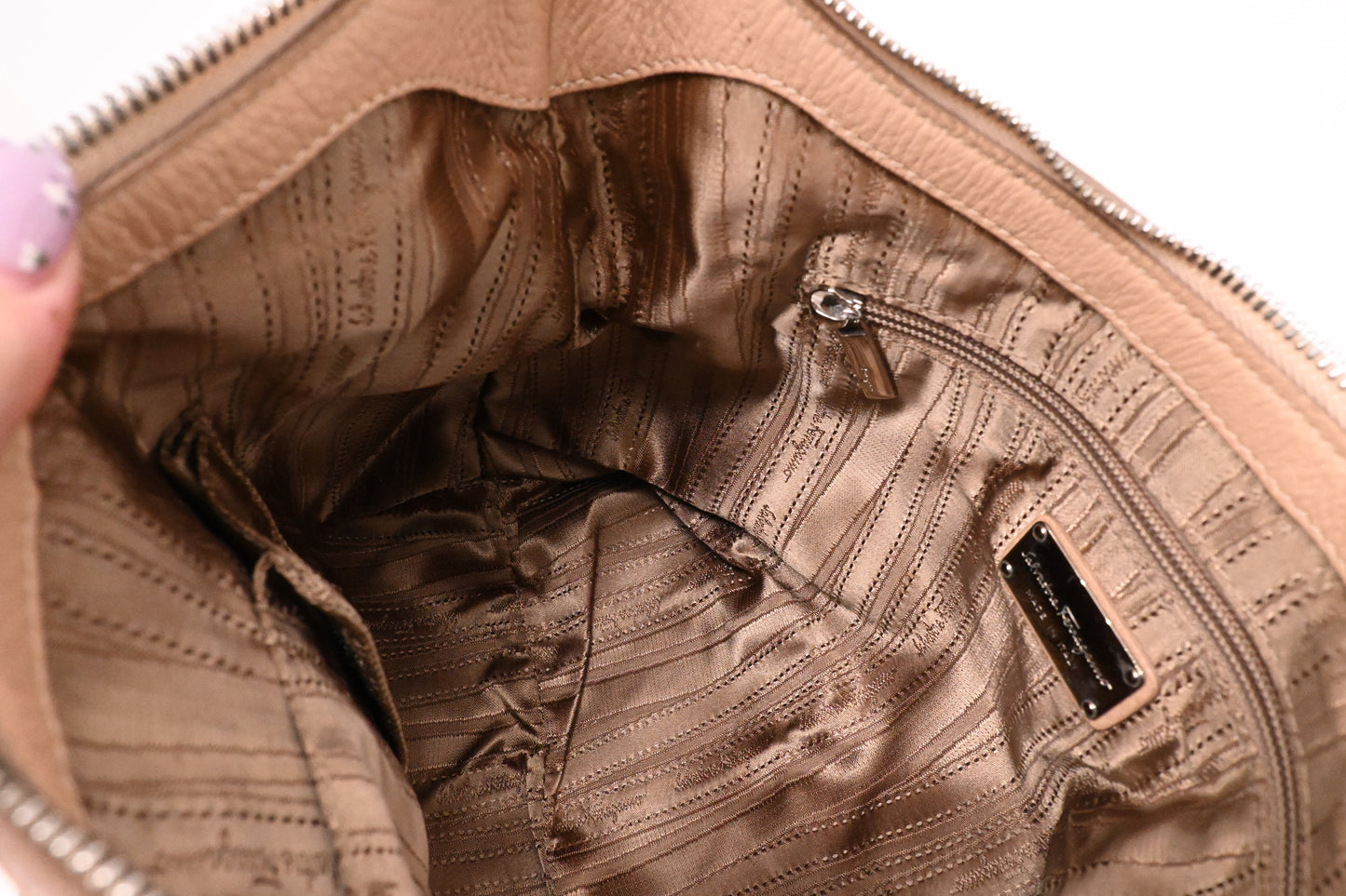 Ferragamo Gancini Hobo Shoulder Bag in Beige Leather