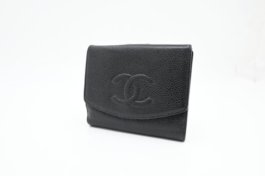 Chanel Compact Wallet in Black Caviar Leather