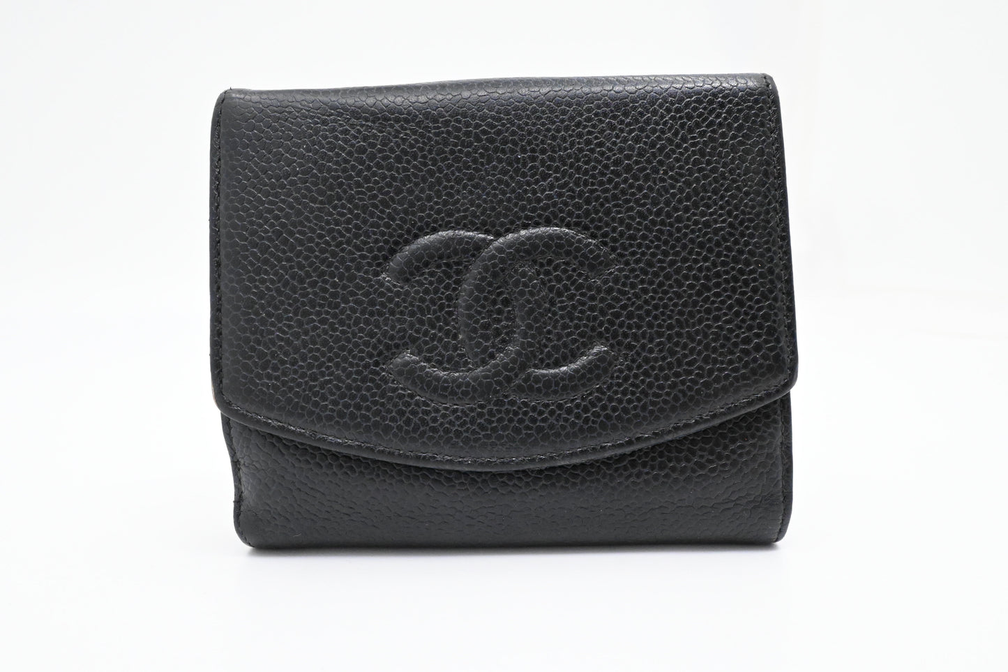 Chanel Compact Wallet in Black Caviar Leather