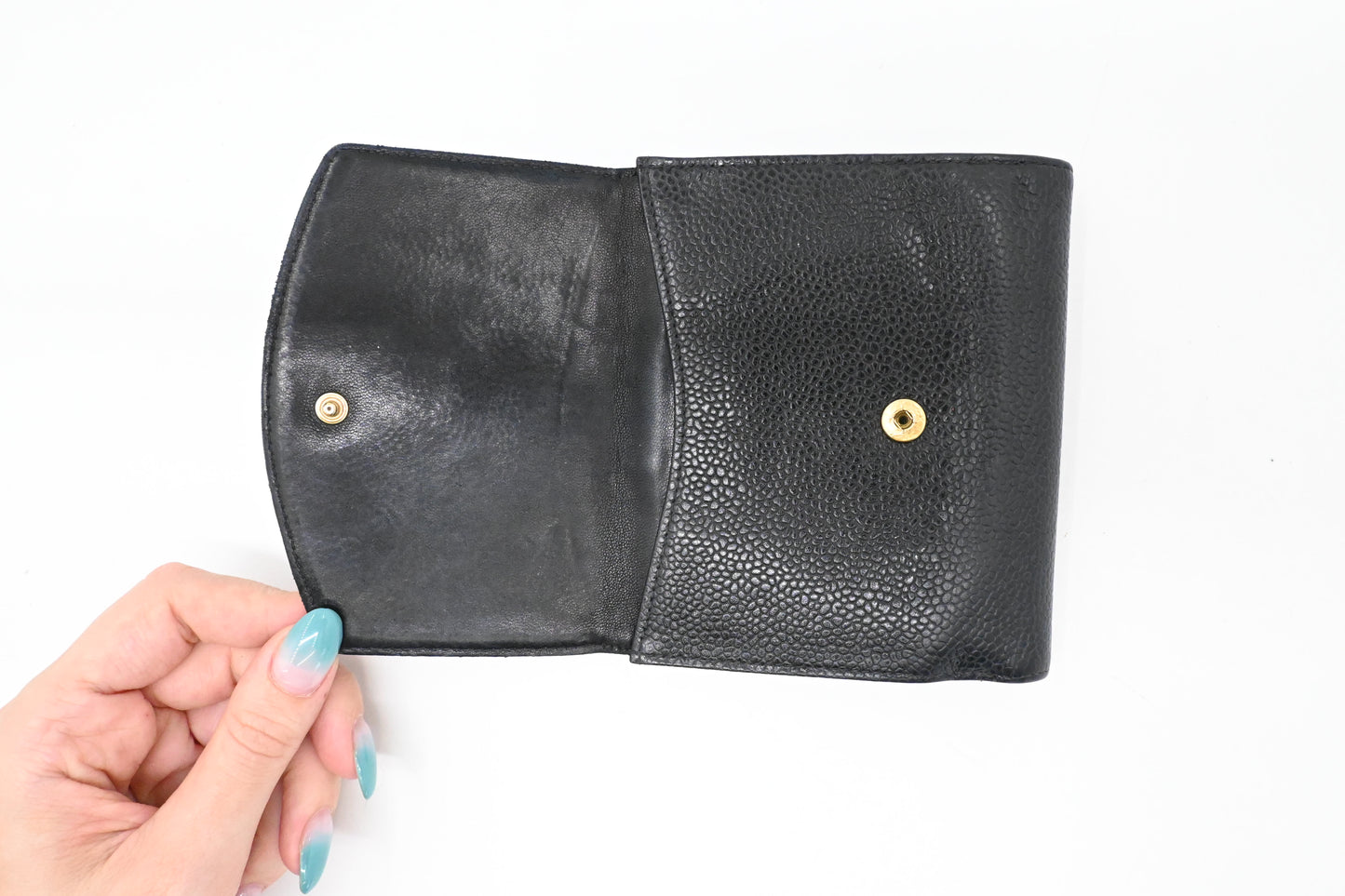 Chanel Compact Wallet in Black Caviar Leather