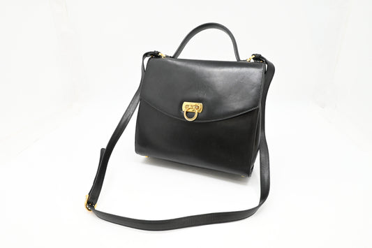 Ferragamo Gancini Two Way Bag in Black Leather