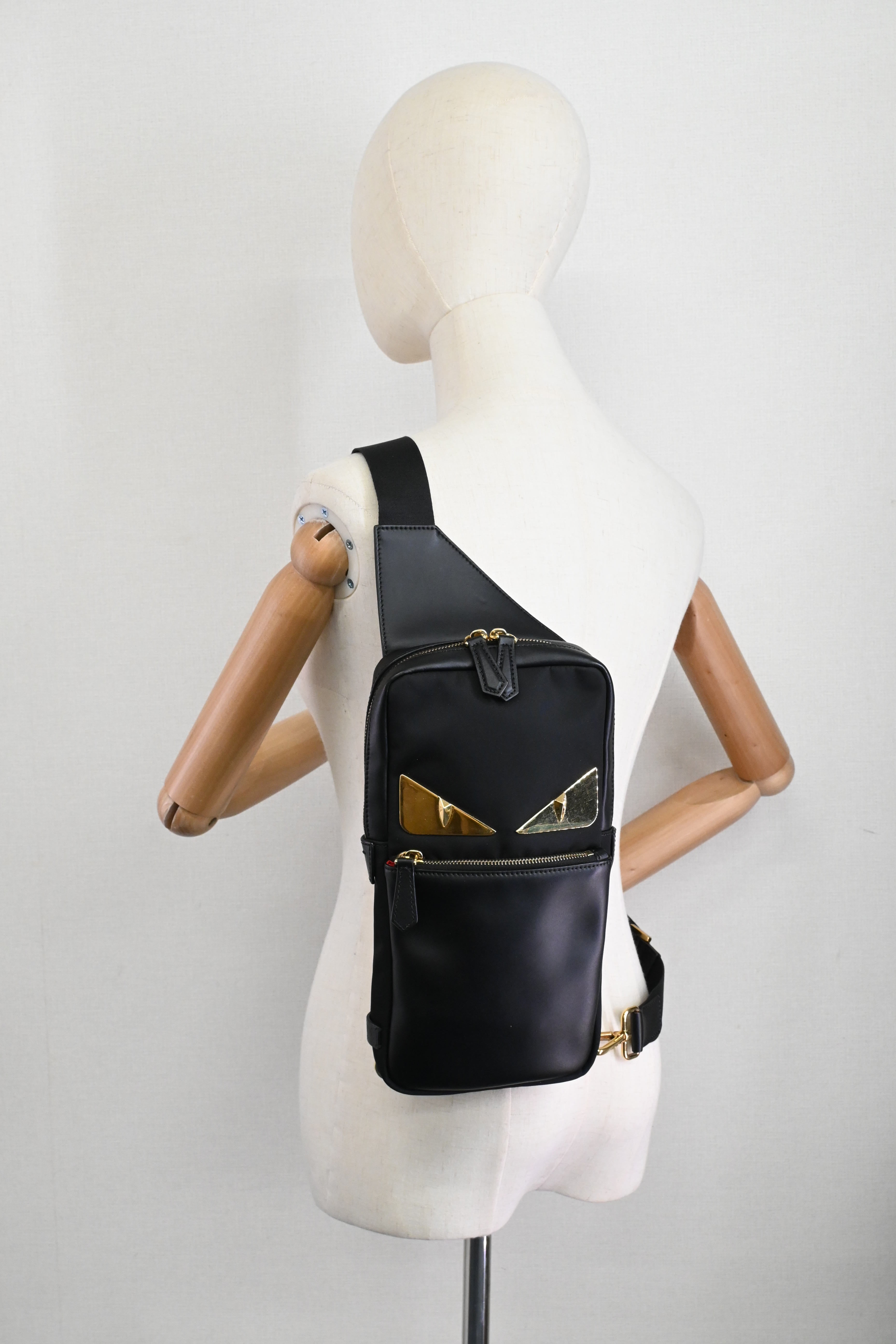 Fendi Monster Crossbody Bag in Black Nylon and Leather – Weekly