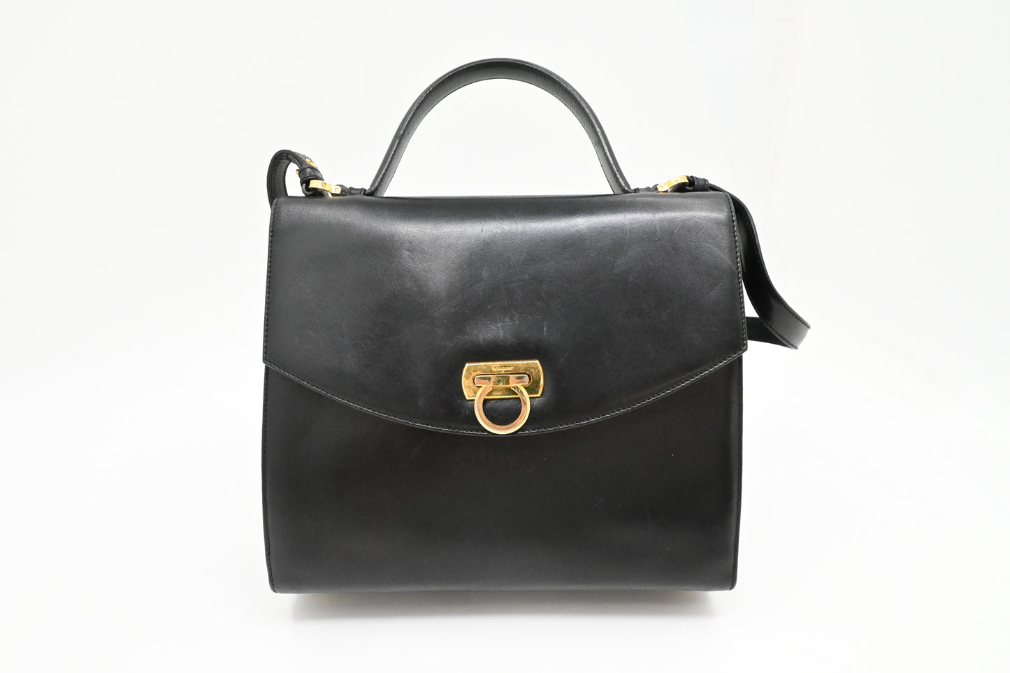 Ferragamo Gancini Two Way Bag in Black Leather