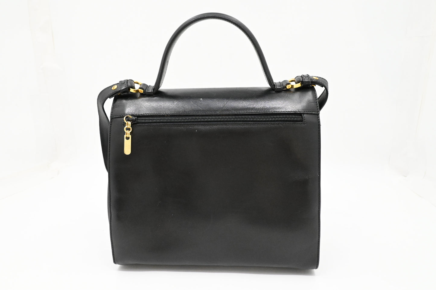 Ferragamo Gancini Two Way Bag in Black Leather