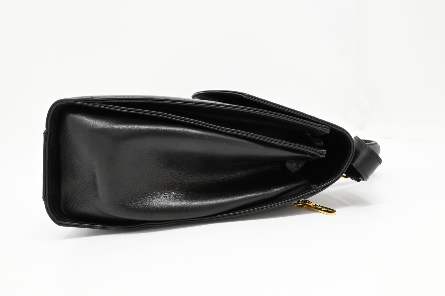 Ferragamo Gancini Two Way Bag in Black Leather