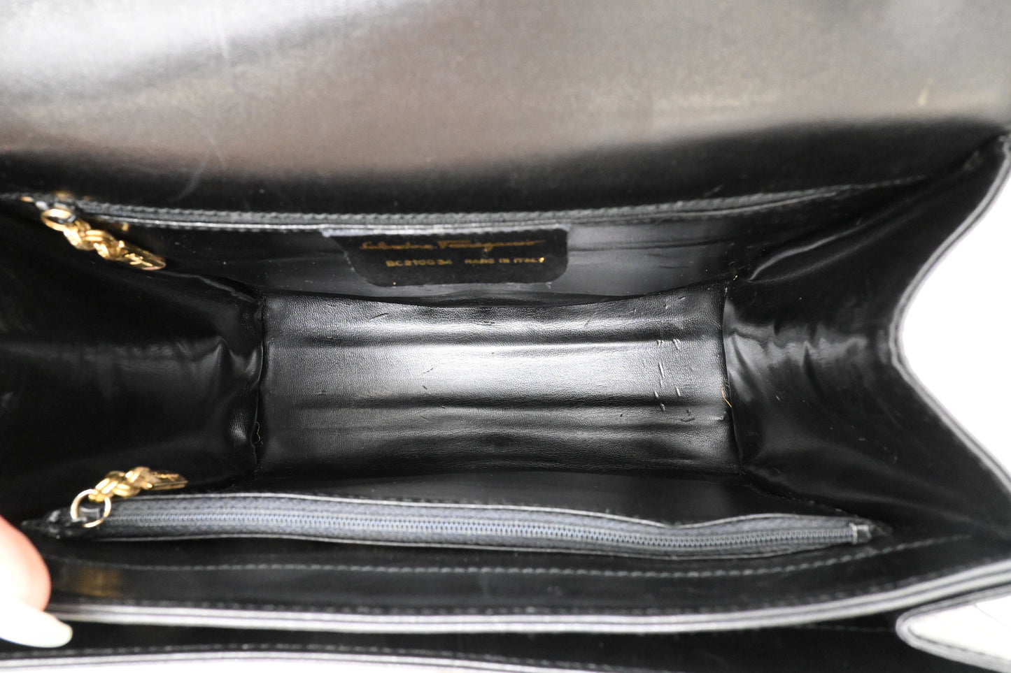 Ferragamo Gancini Two Way Bag in Black Leather