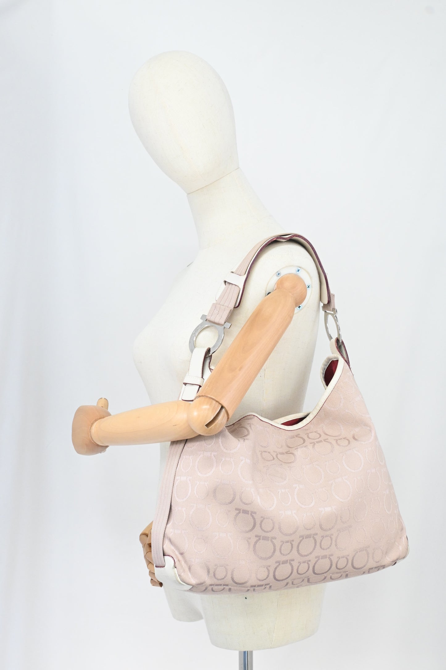 Ferragamo Shoulder Bag in Pink Gancini Canvas