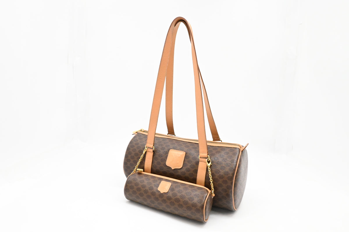 Celine Round Handbag in Brown Macadam Canvas