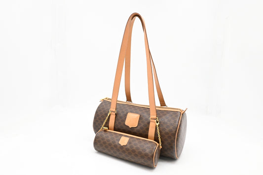 Celine Round Handbag in Brown Macadam Canvas