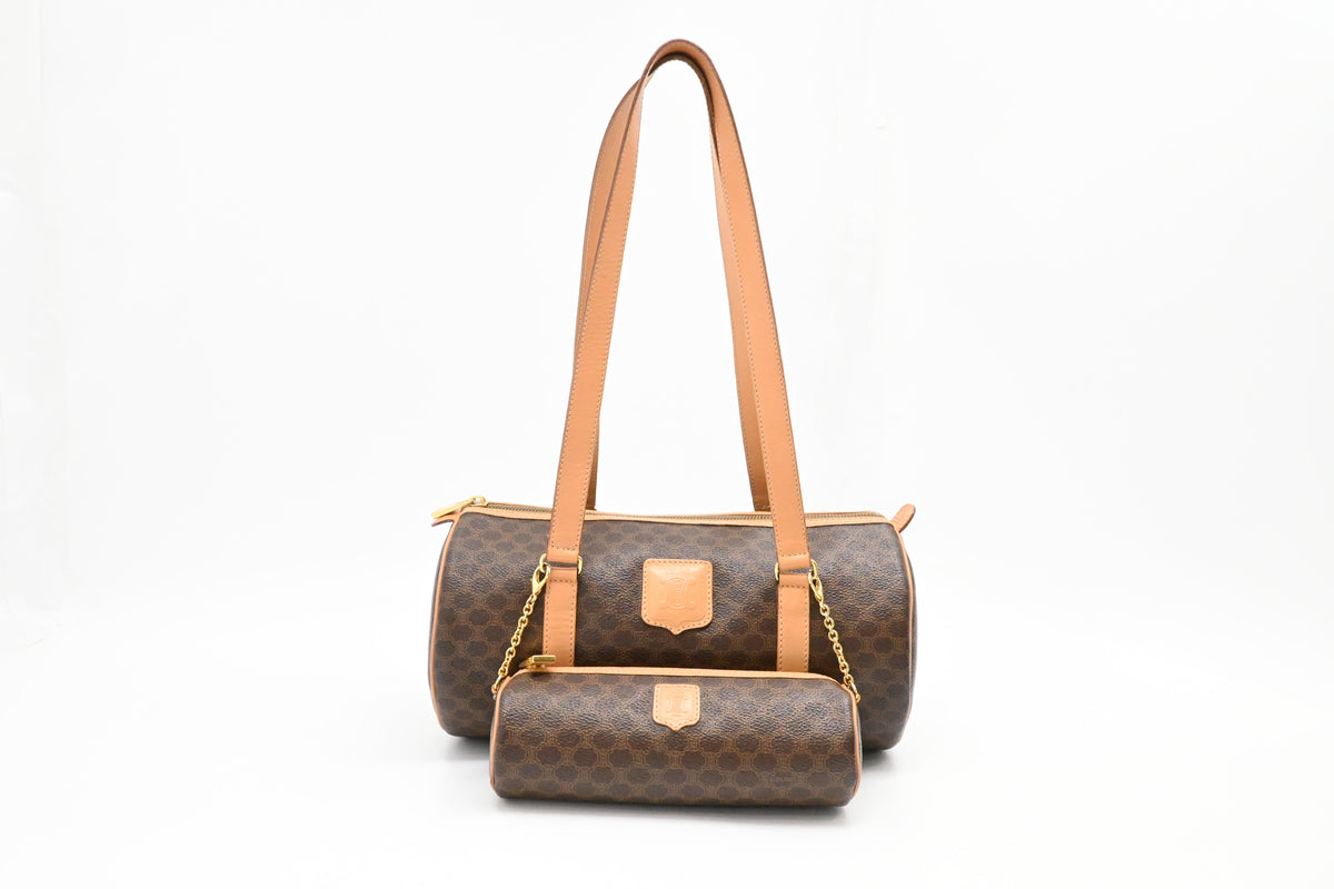 Celine Round Handbag in Brown Macadam Canvas