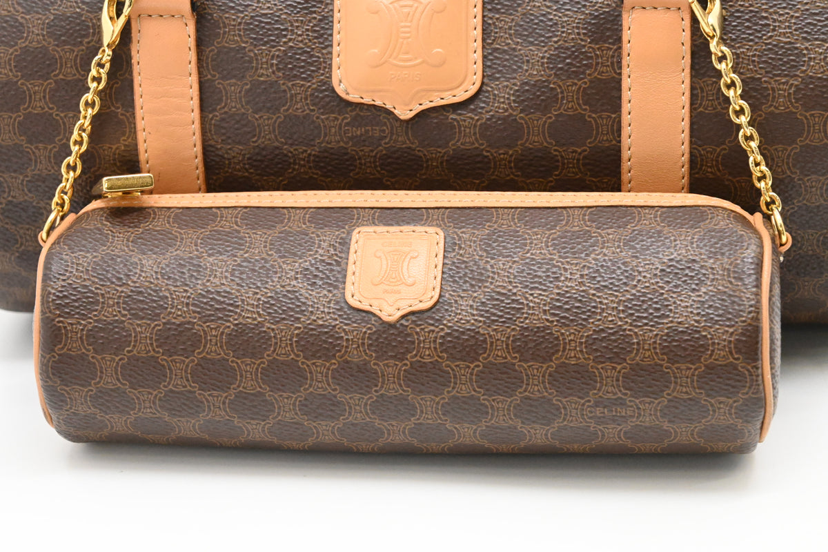 Celine Round Handbag in Brown Macadam Canvas