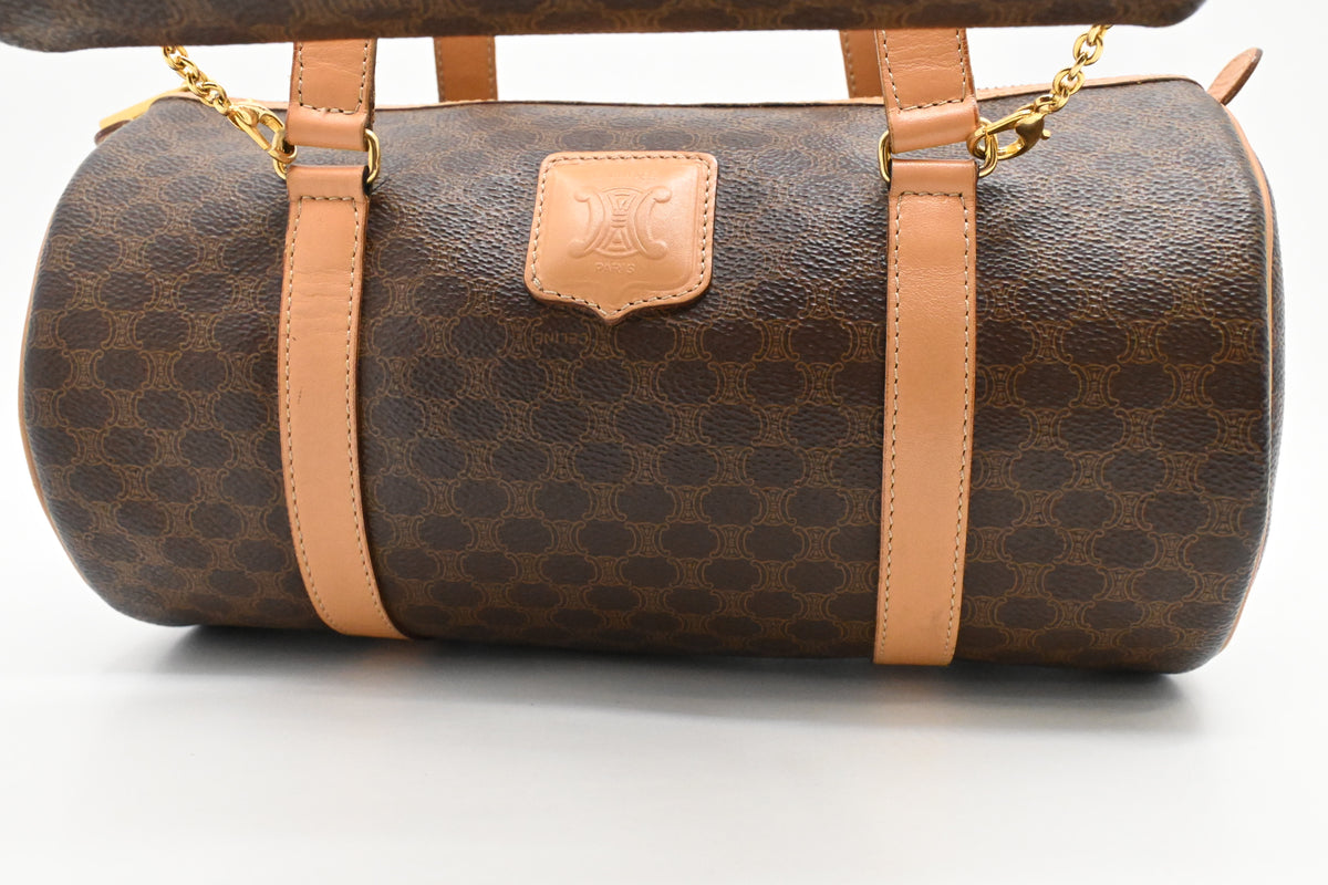 Celine Round Handbag in Brown Macadam Canvas
