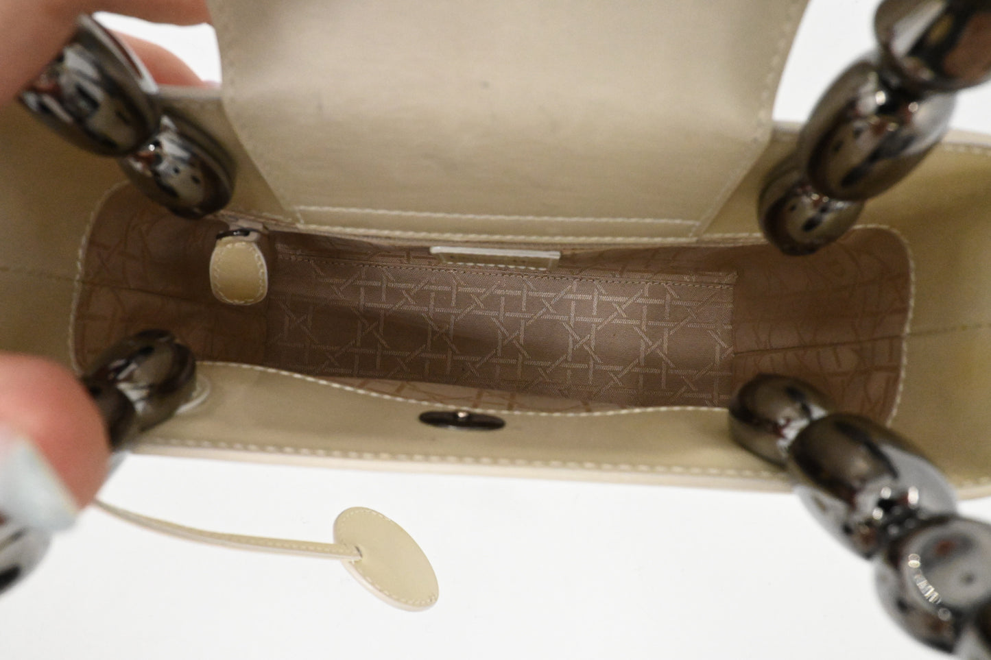 Dior Small Malice Handbag in Pearl White Patent Leather