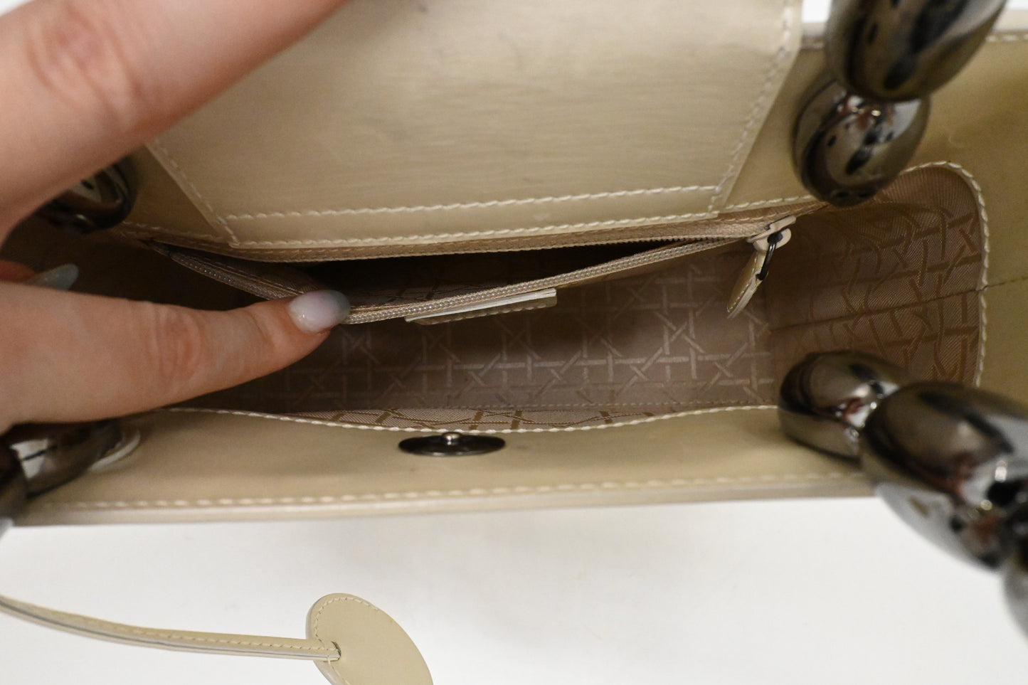 Dior Small Malice Handbag in Pearl White Patent Leather