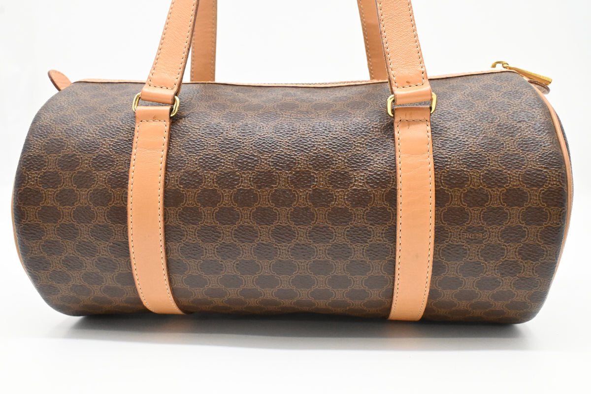 Celine Round Handbag in Brown Macadam Canvas