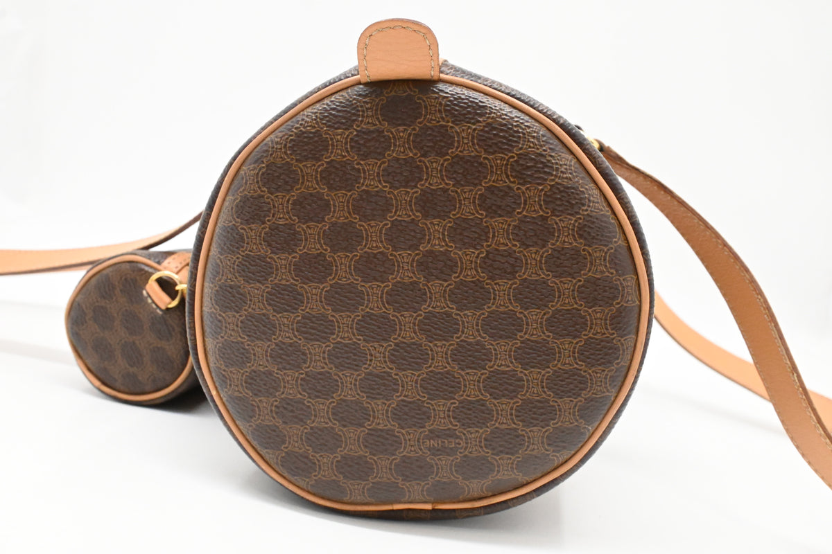 Celine Round Handbag in Brown Macadam Canvas