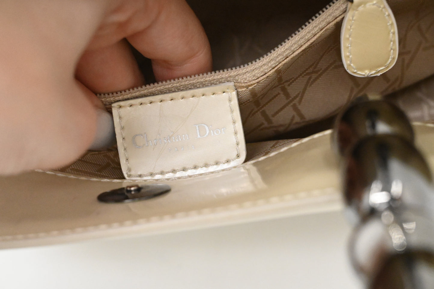 Dior Small Malice Handbag in Pearl White Patent Leather