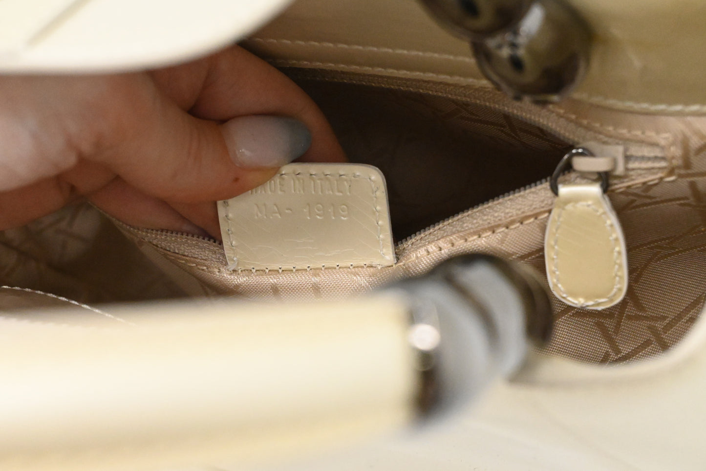 Dior Small Malice Handbag in Pearl White Patent Leather